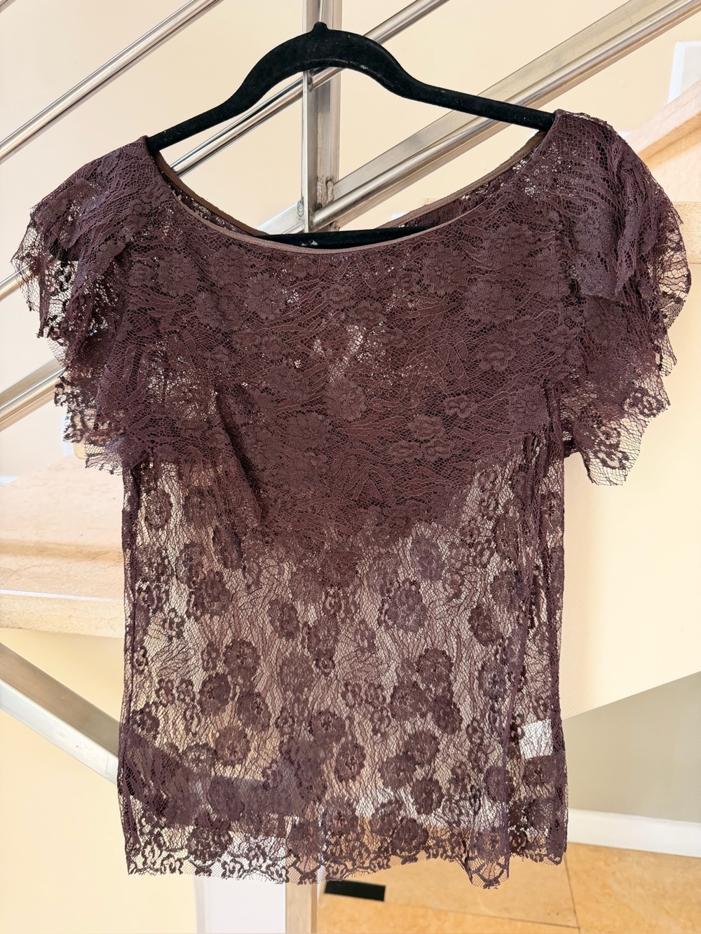 Sheer Floral Lace Top in Brown vintage